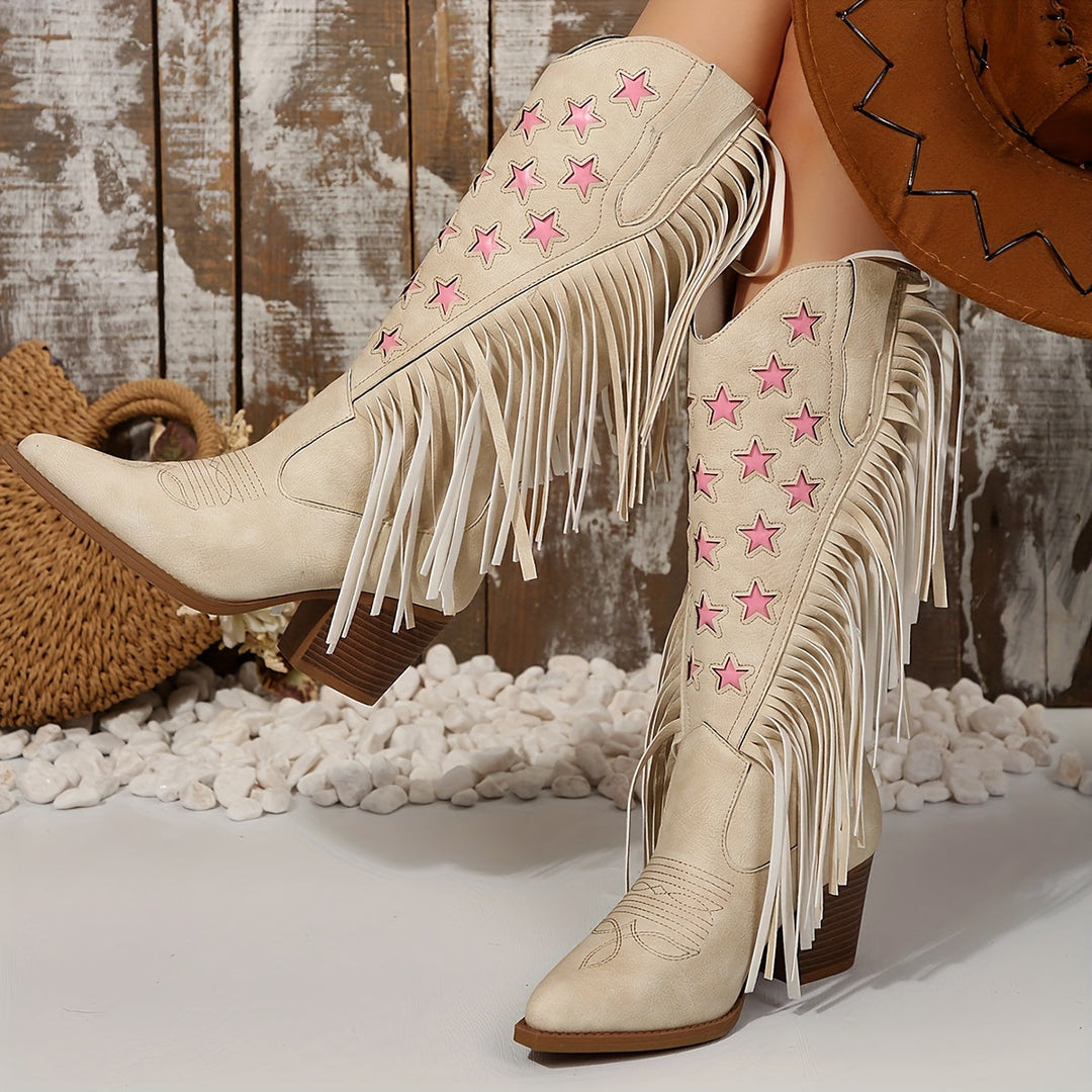 Camille | Bottes de cowboy western à franges, tige large et hauteur genou