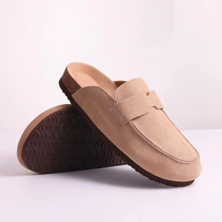 Isabella | Mules in camoscio eleganti e comode con suola in sughero