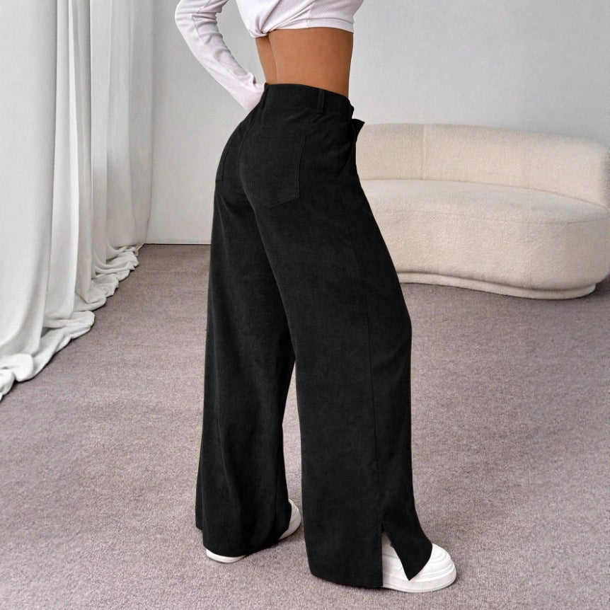 Maya | Pantaloni confortevoli a vita alta, a gamba larga, con spacco