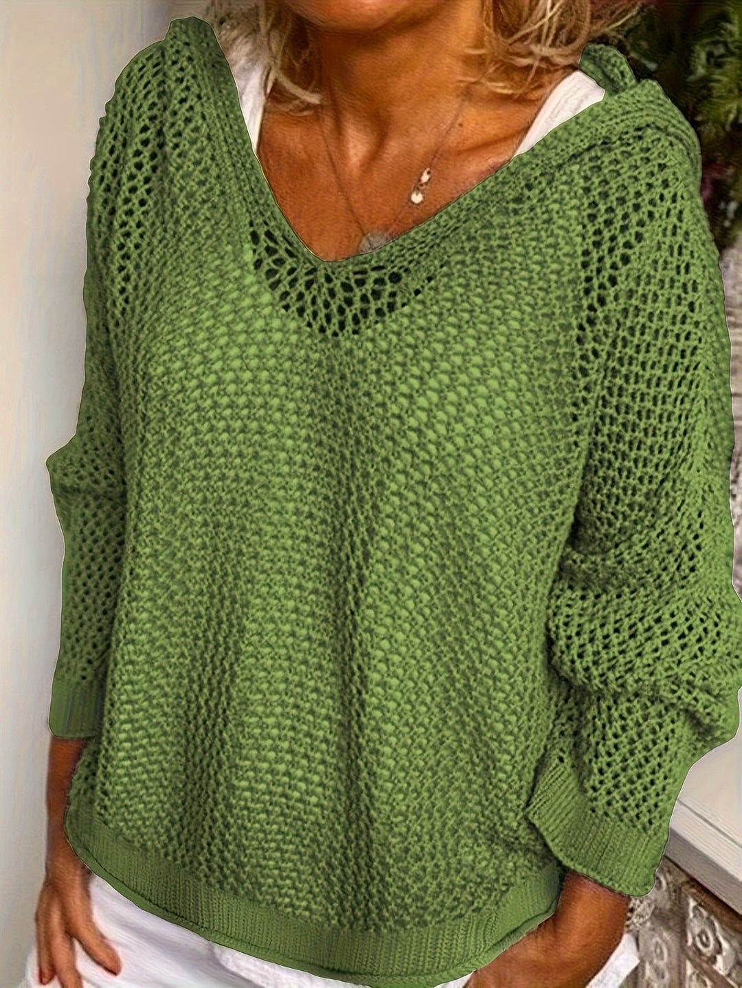 Delaney | Open-Knit Hooded Sweater – Relaxed Style for Women