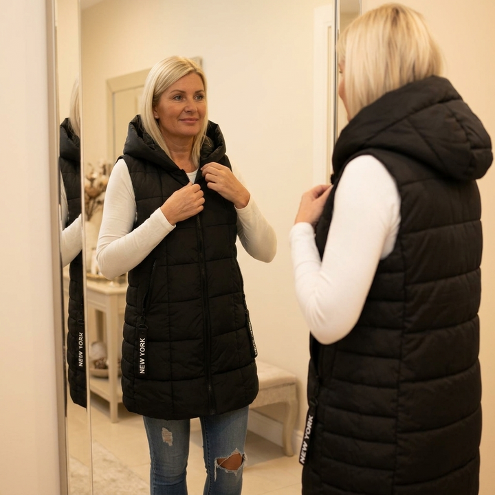 Covara | Long Quilted Puffer Vest with Hood for Women
