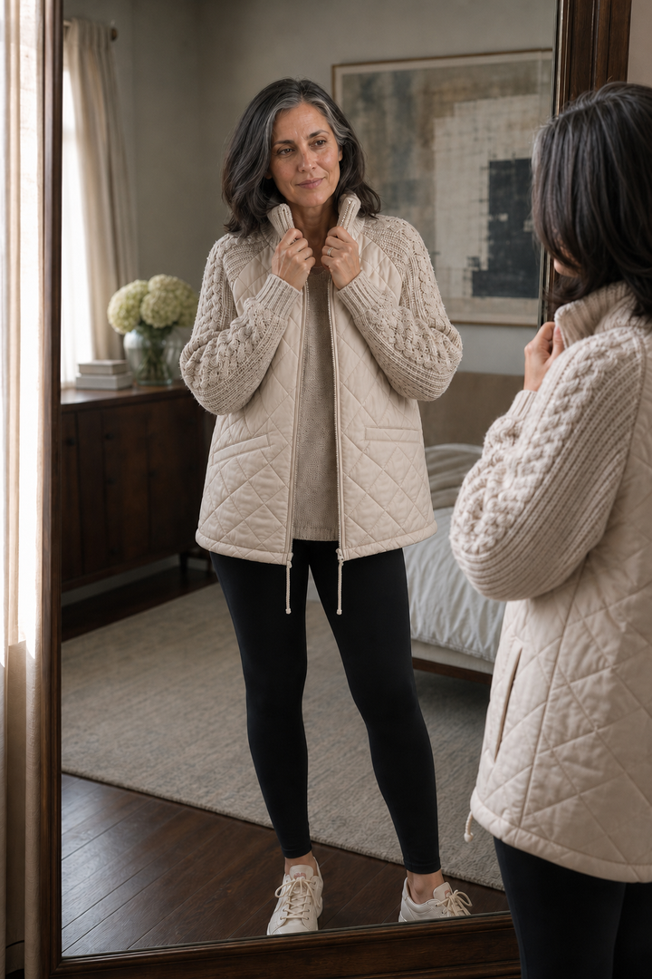 Knitpuff | Knit-Panel Quilted Puffer Jacket for Women