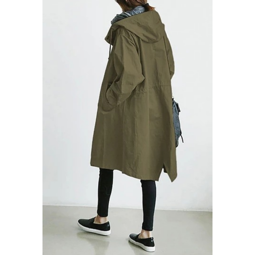 Audrey | Trench lungo moderno con cappuccio