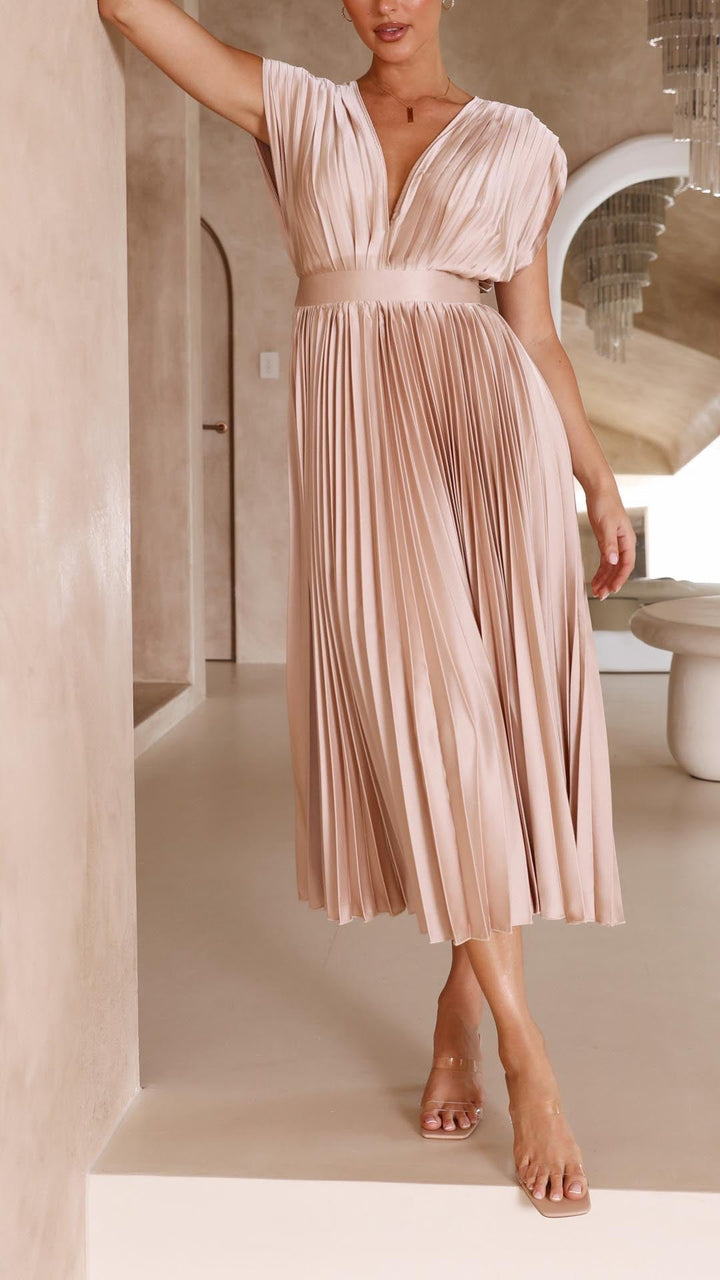 Maria | Pleated Maxi Dress for Wedding Guests
