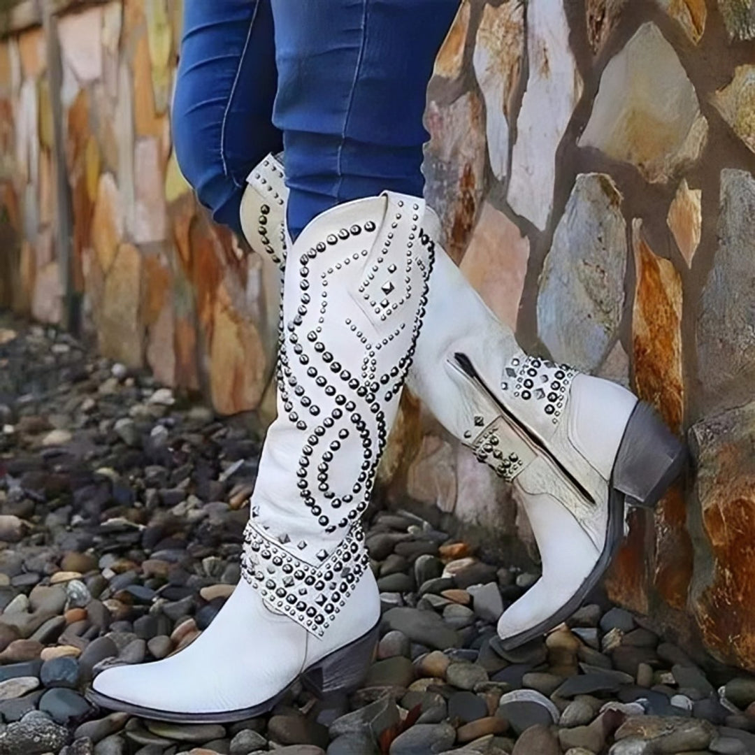 Laura | Stivali al ginocchio comodi e raffinati, stile western, con borchie