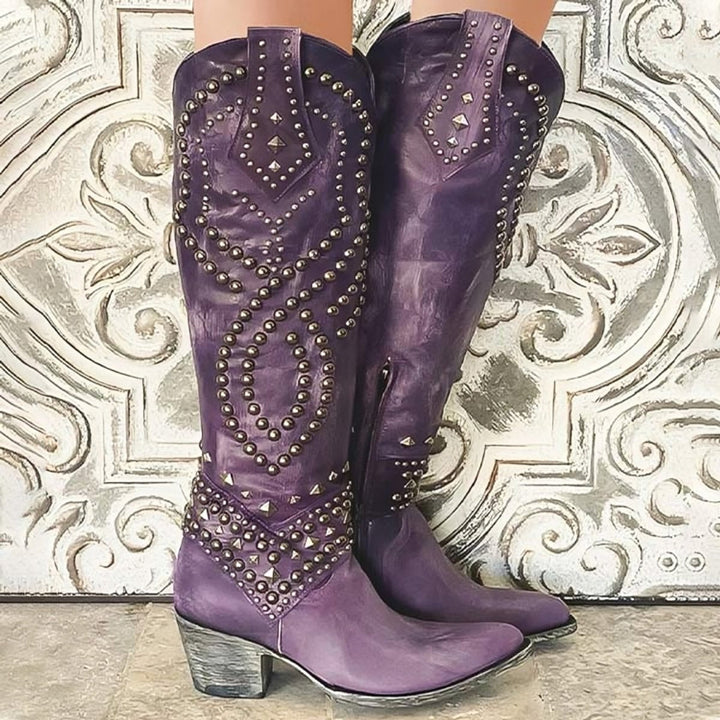 Laura | Stivali al ginocchio comodi e raffinati, stile western, con borchie