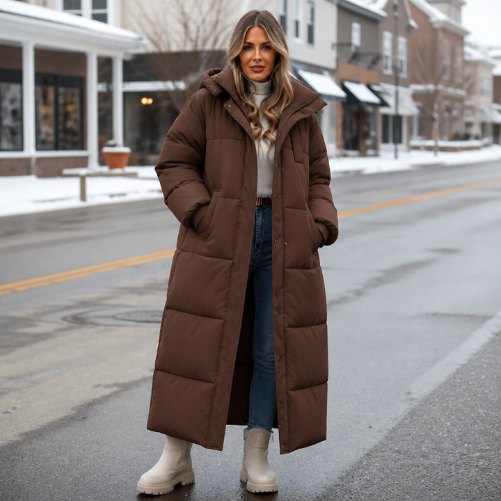 Wearbella | Long Hooded Puffer Coat – Stylish & Warm for Women