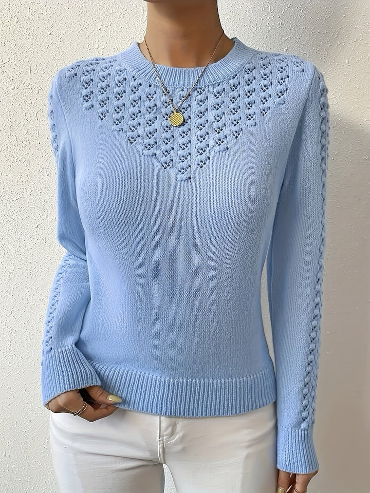 Aveline | Pointelle-Knit Sweater – Elegant Round Neck Style for Women