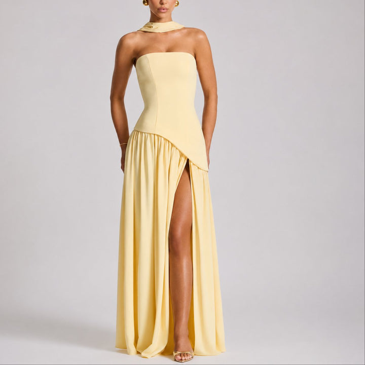 Sophia | Elegante abito lungo da cerimonia autunnale senza spalline