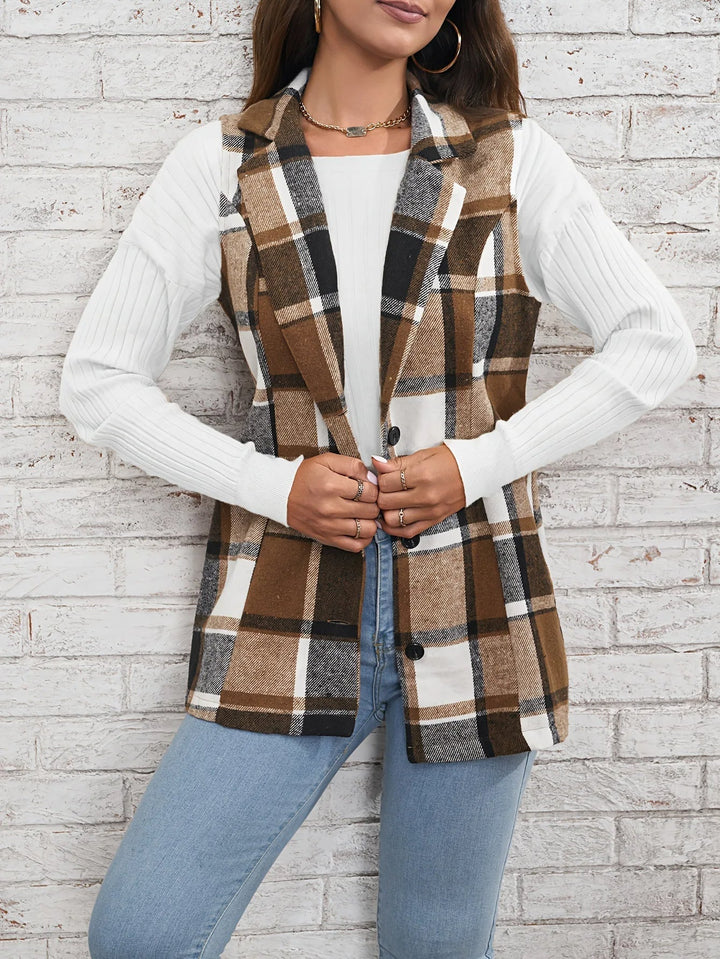 Christin | Gilet long élégant et intemporel à carreaux
