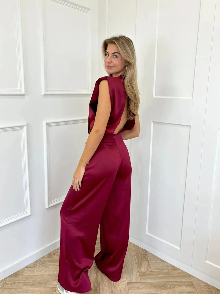 Clara | Satin Jumpsuit – Elegant Wide-Leg Design for Women