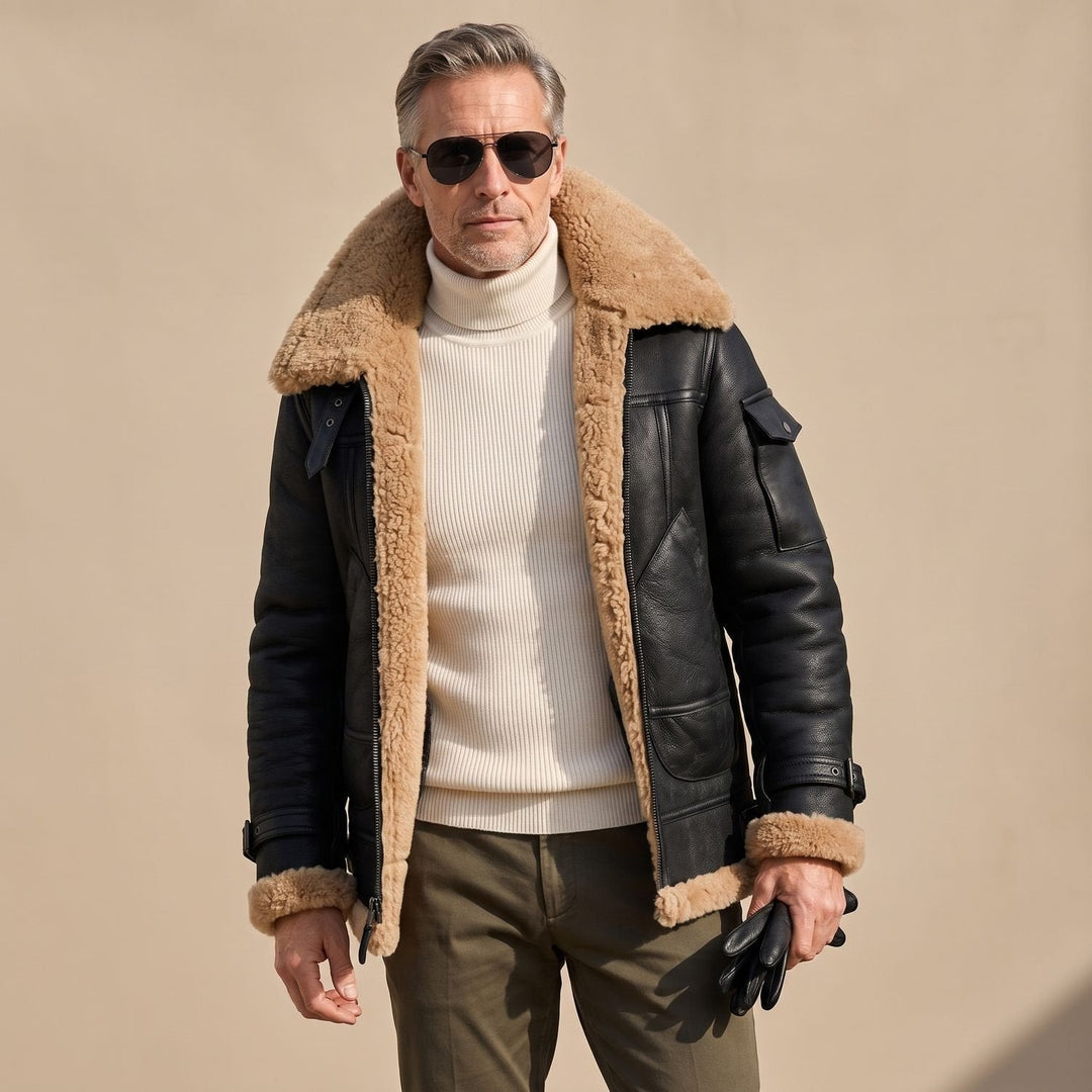 Felix | Leather Bomber Jacket with Teddy Fur Lining