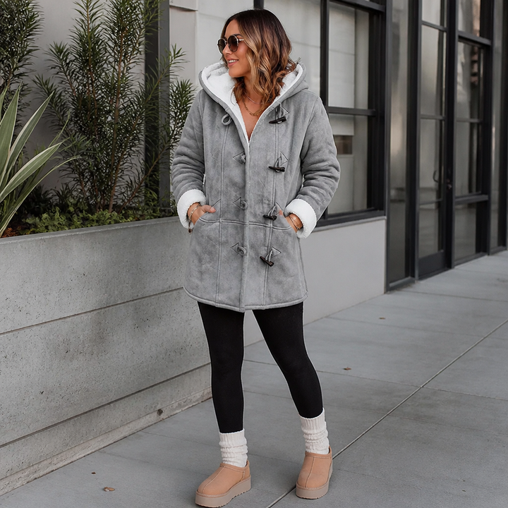 Plushbelle | Faux Shearling Hooded Winter Coat – Warm and Stylish
