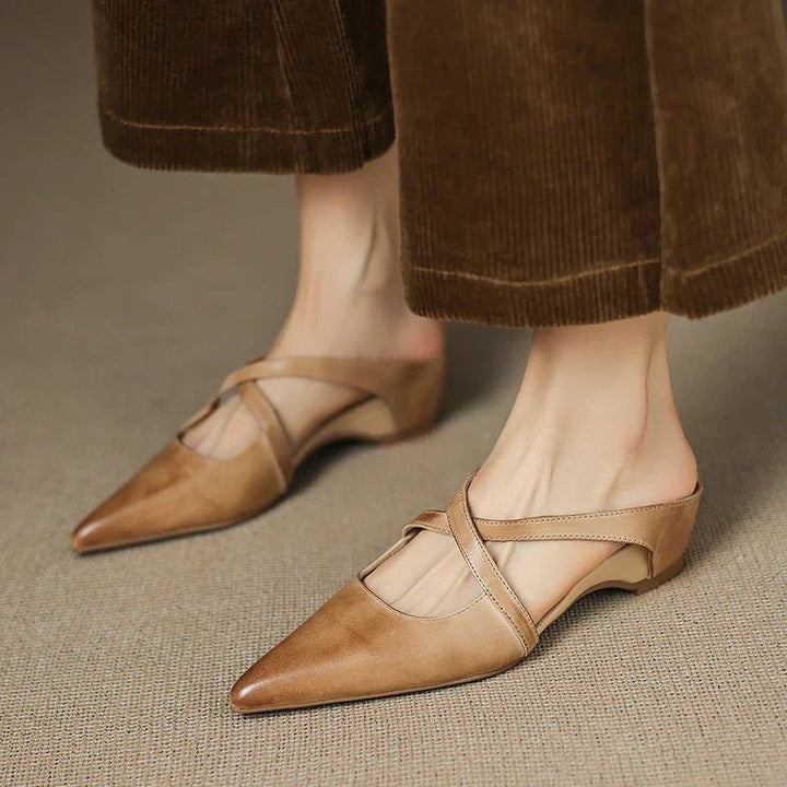 Camila | Mules eleganti e alla moda in pelle con cinturini incrociati