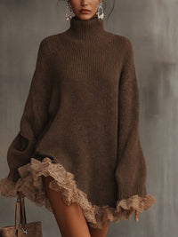 Elizabeth | Cozy And Feminine Chunky Knit Turtleneck Sweater Dress
