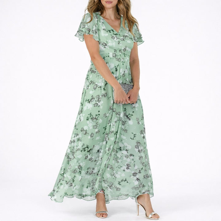 Katrin | Robe longue élégante et fluide à motifs floraux en mousseline pour mariage d’automne