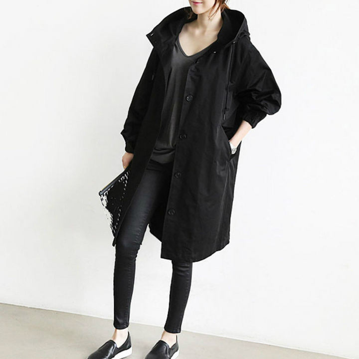Audrey | Trench lungo moderno con cappuccio