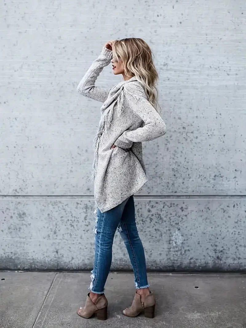 Alice | Maglione tunica caldo e confortevole con collo sfrangiato