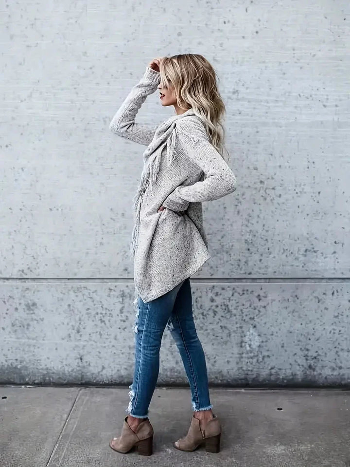 Alice | Maglione tunica caldo e confortevole con collo sfrangiato