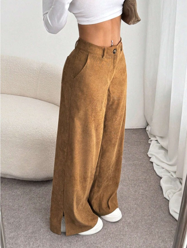 Maya | Pantaloni confortevoli a vita alta, a gamba larga, con spacco