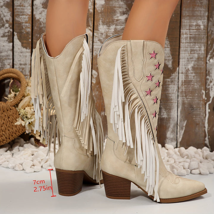 Camille | Bottes de cowboy western à franges, tige large et hauteur genou