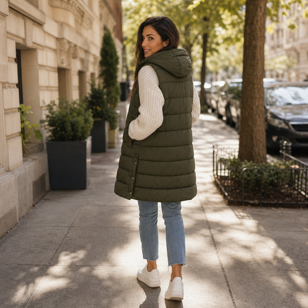 Wearbella | Longline Puffer Vest – Sleek Sleeveless Style for Women