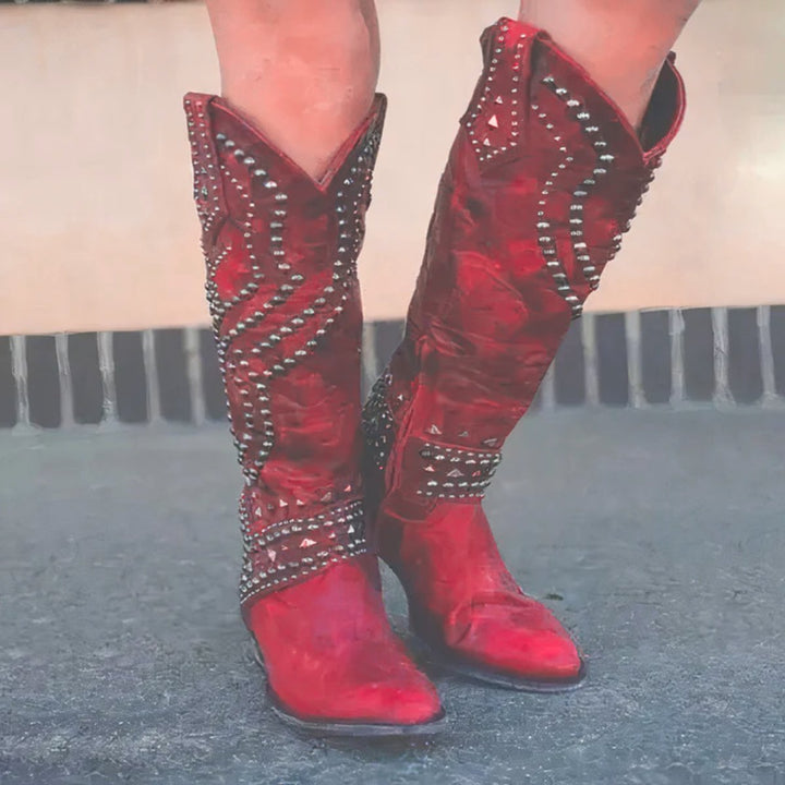 Laura | Stivali al ginocchio comodi e raffinati, stile western, con borchie