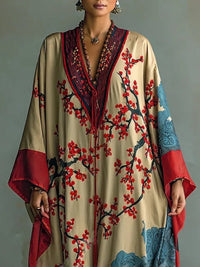 Seraphina | Robe longue élégante à motif floral japonais et manches longues