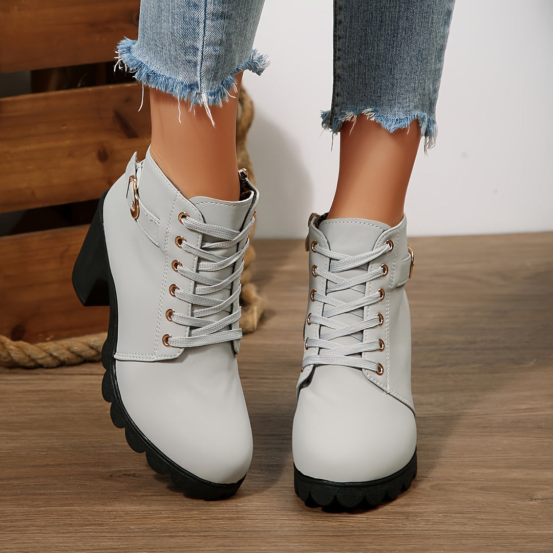 Emma | Bottines élégantes à lacets et talon bloc avec semelle crantée