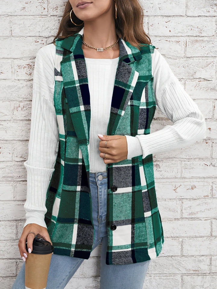 Christin | Gilet long élégant et intemporel à carreaux