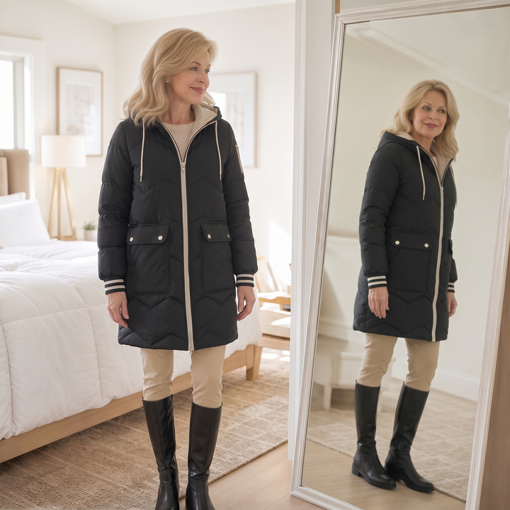 Cozyelle | Hooded Puffer Coat – Mid-Length Warmth for Women