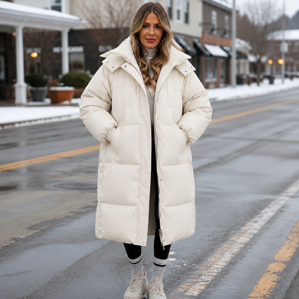 Wearbella | Long Hooded Puffer Coat – Stylish & Warm for Women