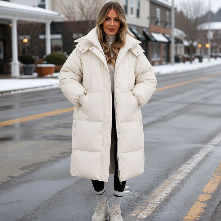 Wearbella | Long Hooded Puffer Coat – Stylish & Warm for Women
