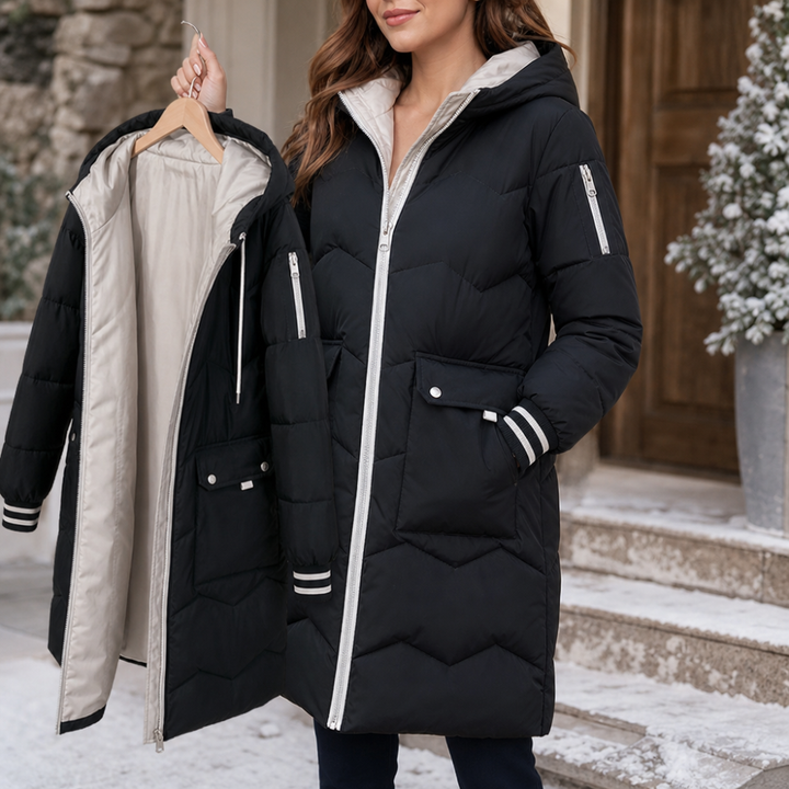 Cozyelle | Hooded Puffer Coat – Mid-Length Warmth for Women
