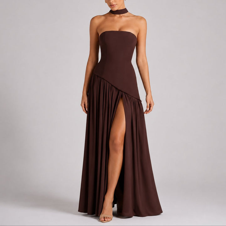 Sophia | Elegante abito lungo da cerimonia autunnale senza spalline
