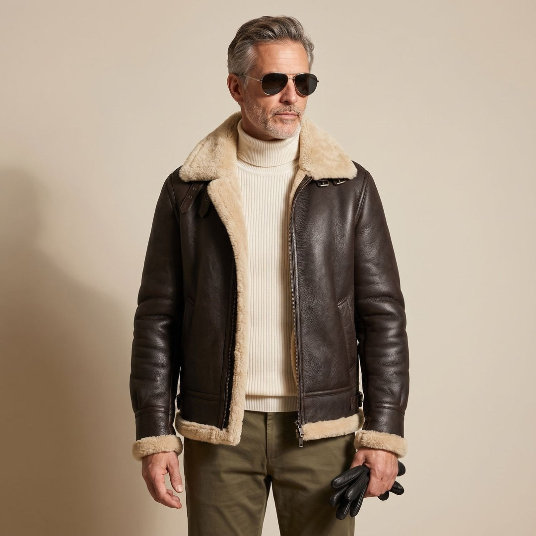 Felix | Leather Bomber Jacket with Teddy Fur Lining