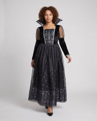 Esme | Skull-Lace Sheer-Sleeve Gothic Halloween Dress
