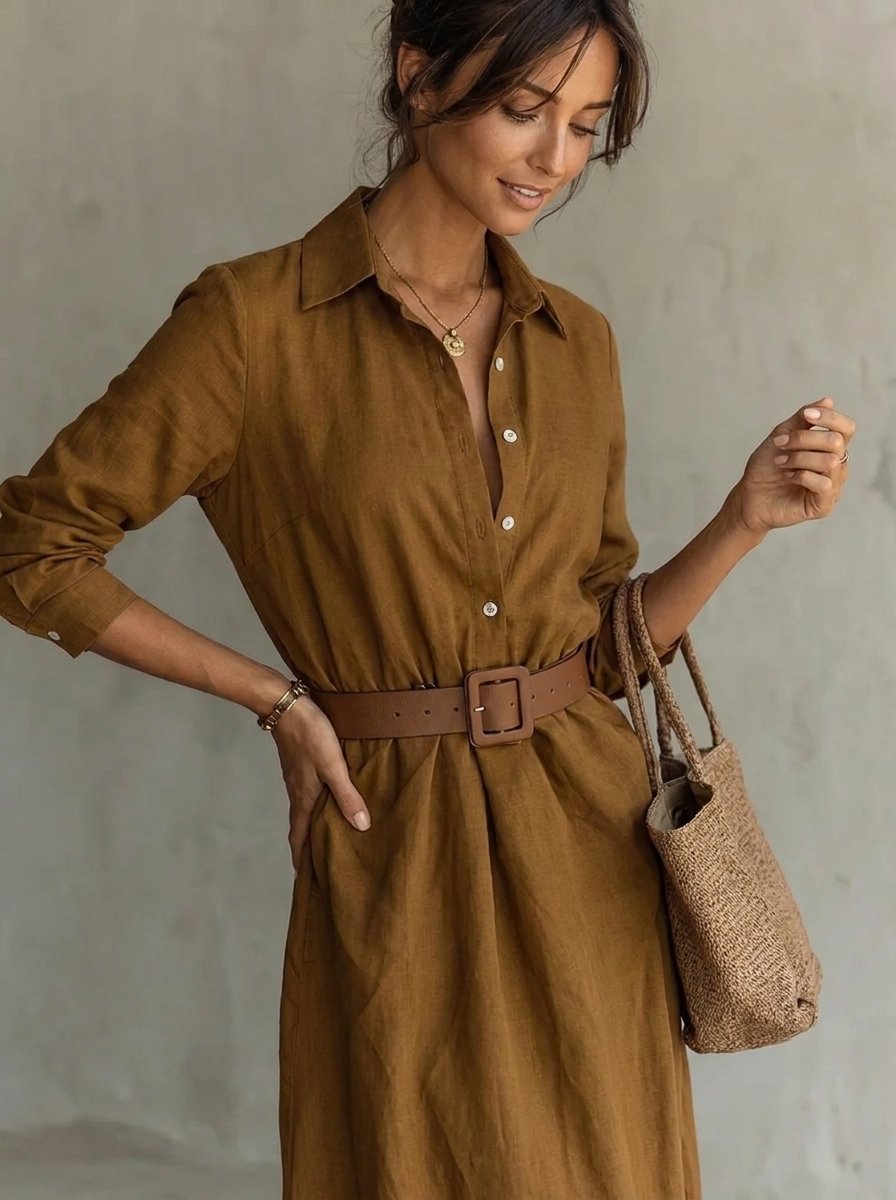 Martina | Chic e moderno abito lungo a maniche lunghe con cintura