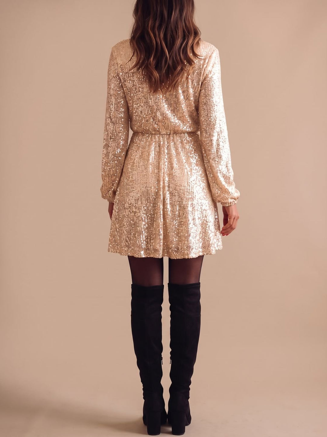 Scarlett | Christmas Party Dress – Sequin Wrap-Front Long Sleeve