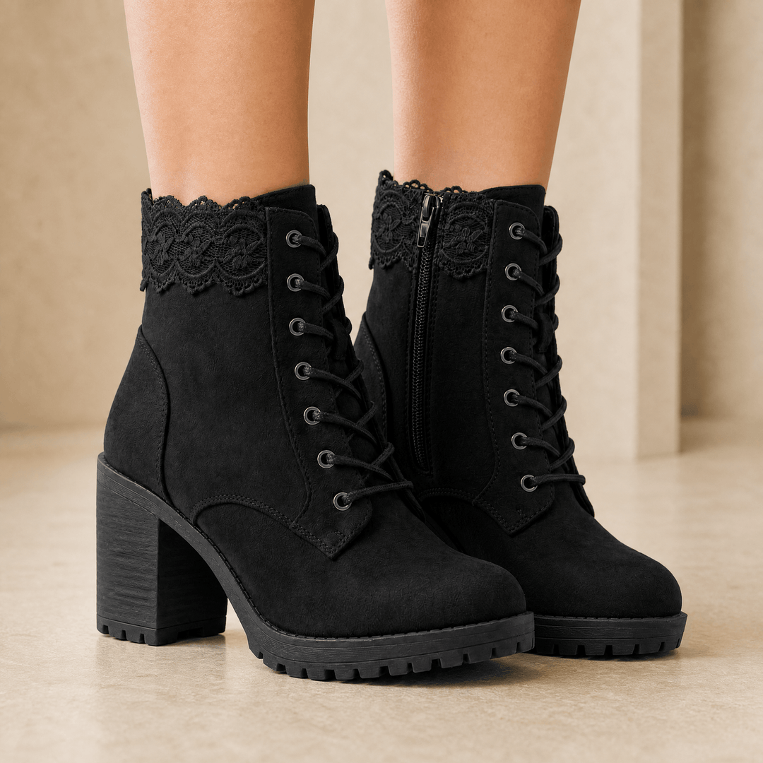 Lacelle | Suede Ankle Boots – Romantic Lace Trim for Women