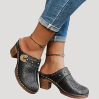 Aurora | Stylish Embossed Vintage Block Heel Clogs
