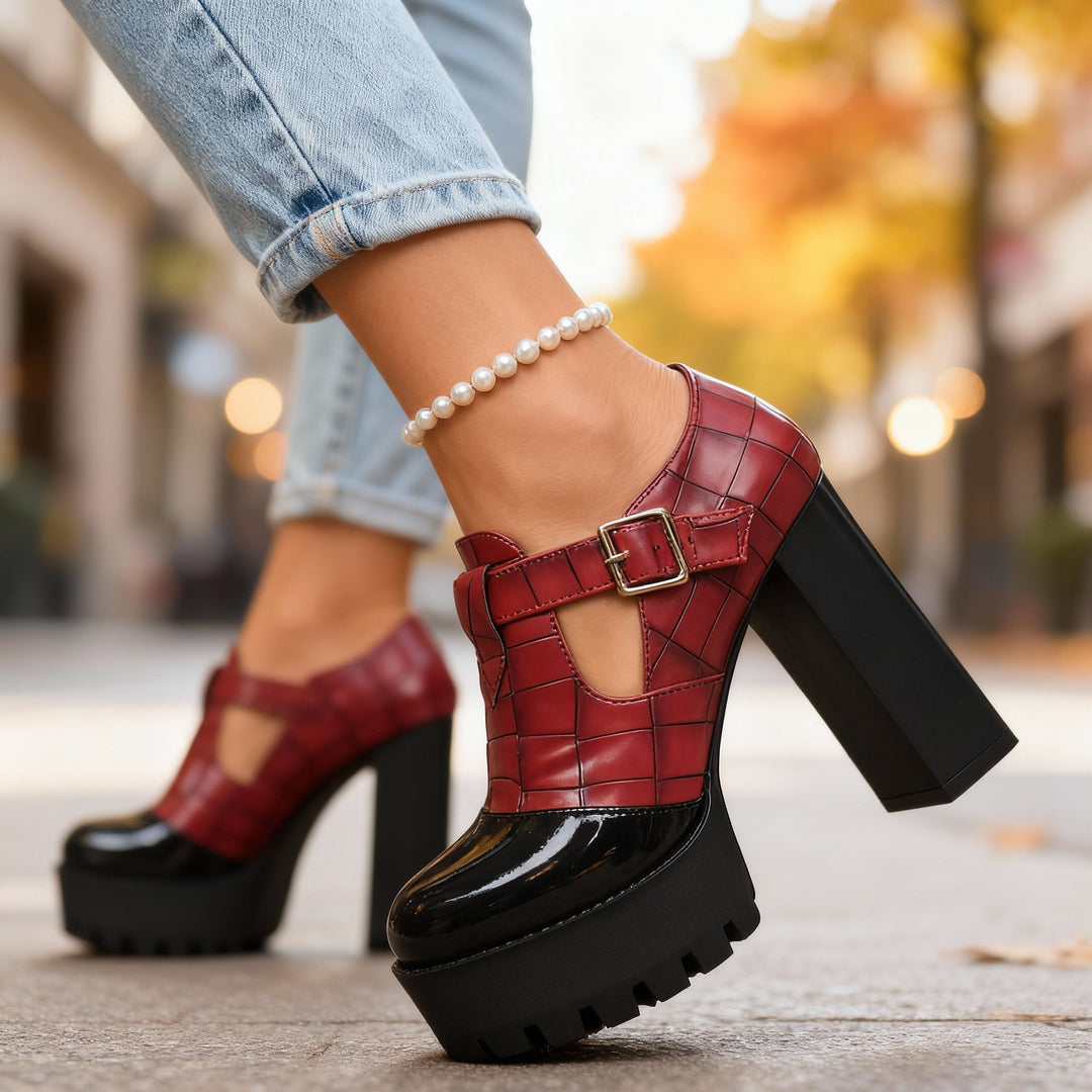 Amelia | Chic Croc Embossed Platform Block Heel Pumps 1