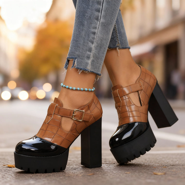 Amelia | Chic Croc Embossed Platform Block Heel Pumps 3