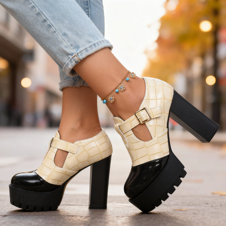 Amelia | Chic Croc Embossed Platform Block Heel Pumps 6