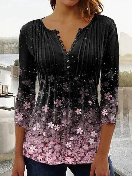 Amelia | Elegant and Breathable Floral Henley Blouse 9