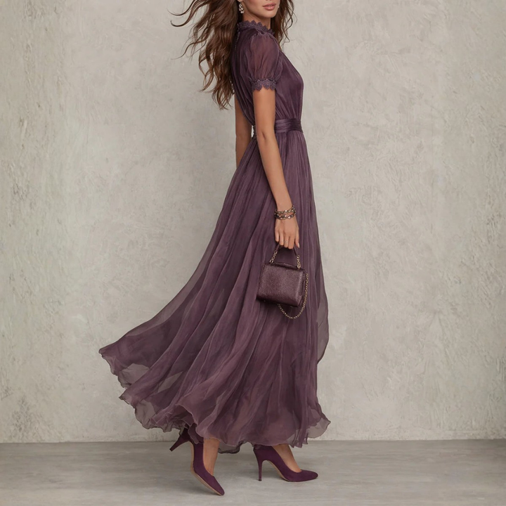 Amelia | Stylish Lace Trim Maxi Dress with Sleeves 2