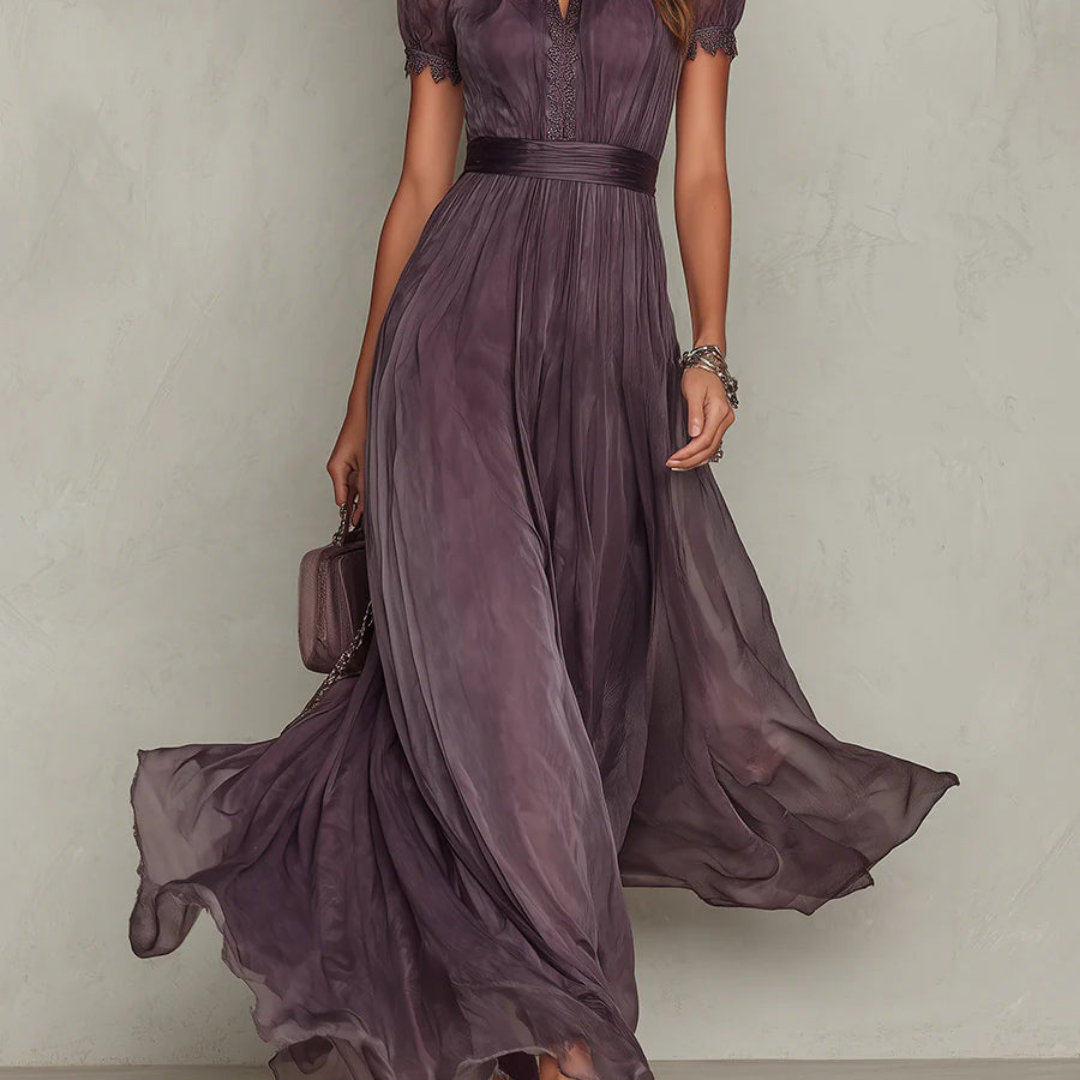 Amelia | Stylish Lace Trim Maxi Dress with Sleeves 3