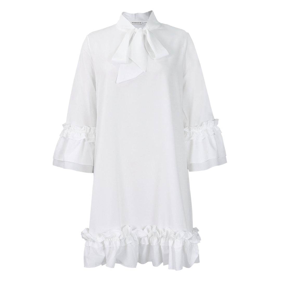 Andrea | Elegant And Charming Ruffle-Hem Bow-Neck Tunic Dress 6