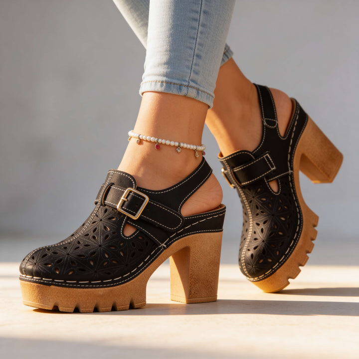 Annabelle | Floral Cutout Platform Block Heel Clogs 6
