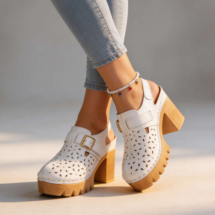 Annabelle | Floral Cutout Platform Block Heel Clogs 8